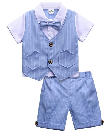 mintgreen Two-Piece Baby Boys Gentleman Suit Infant Outfit Sets Short Sleeve with Pants 0-5 Years 2-3 Years Light Blue