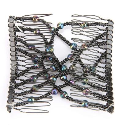 Salmue Hair Combs with Elastic by HairZing - Double Comb for Thick Hair - Magic Easy Beads - Stretchy Hairpin for Women & Girls - Black - Buy Online on SooperMarket.com