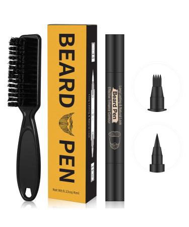 Beard Pencil Filler for man Water Proof Beard pen and beard brush Long Lasting Coverage Natural Finish, Male Mustache Repair Shape, Effective Enhance Facial Hair (BLACK) BLACK PEN +BRUSH