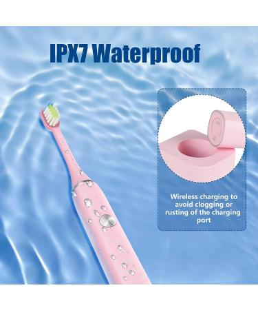 Power Sonic Electric Toothbrush with 6 Brush Heads | 5 Modes, 40,000 VPM Motor | Wireless Quick Charge | Rechargeable Toothbrush for Adults | Travel-Friendly (Pink) - Buy Online on SooperMarket.com