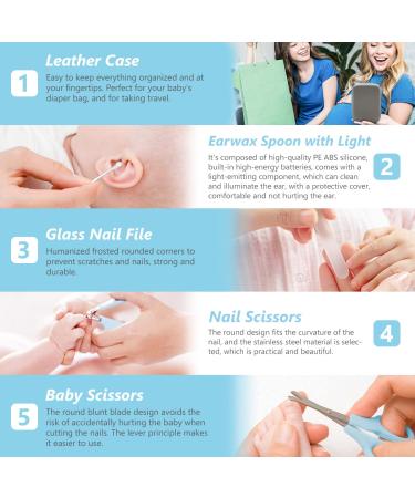 Portable Baby Grooming Kit: 11-in-1 Baby Safety Care Set for Newborns - Hair Brush, Nail Clipper, Nasal Aspirator - Blue - Buy Online on SooperMarket.com