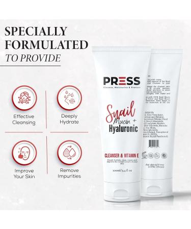 PRESS Snail Mucin Facial Cleanser with Hyaluronic Acid & Vitamin E | Refreshing 6 oz Skincare Solution for All Skin Types - Buy Online on SooperMarket.com