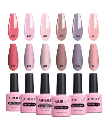 AIMEILI Soak Off UV LED Pastel Nude Gel Nail Polish Multicolour/Mix Colour/Combo Colour Set Of 6pcs X 10ml - Kit 22 KIT6-22 1.67 ml (Pack of 6)