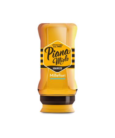 PIANAMIELE - Millefiori Honey in Squeezer Bottle of 380 gr Millefiori Liquid Honey Origin EU (Hungary-Italy) Amber Color Convenient Size with Stopper Dispenser Save Drop MILLEFIORI HONEY EU