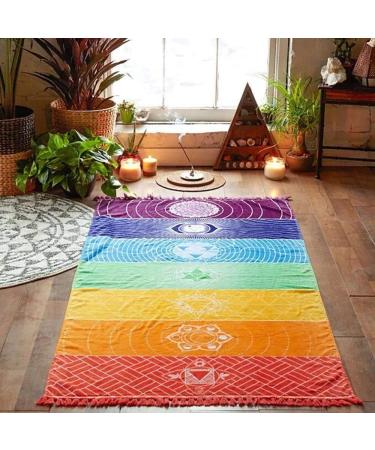 OYEFLY Rainbow Chakra Yoga Mat Sunscreen Shawl Hippy Boho Gypsy Colorful