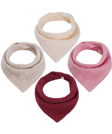 WD&CD 4 Pieces Triangle Baby Dribble Bibs with 2 Adjustable Button Soft & Absorbent for Boys Girls