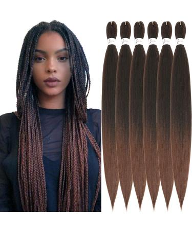 Xusuperb Pre Stretched Braiding Hair Ombre Brown 30 inch long Easy Braids Extensions Black Braun Kanecalon Kunsthaar 6 Packs Soft Knotless Yaki braids Hair extensions (T1B/30#) 76 cm (6 Pack) T1B/30#