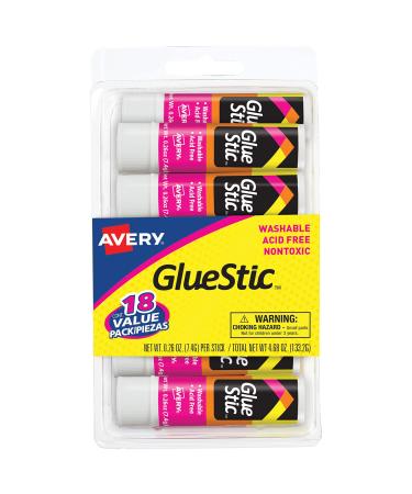 Avery Glue Stic Value Pack White Washable Nontoxic 0.26 oz. 18 Permanent Glue Sticks (98089)