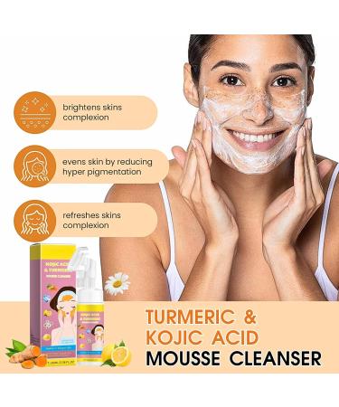 Kojic Acid & Turmeric Face Wash Foaming Cleanser Turmeric Facial Cleanser Gentle Foaming Face Wash for Oily Skin Acne Prone Skin Turmeric Mousse Cleanser for Dark Spots Removes Excess Oil - Buy Online on SooperMarket.com