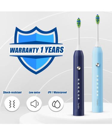 7AM2M Rechargeable Sonic Electric Toothbrush 2 Pack - Soft Toothbrushes for Adults and Kids - 12 Brush Heads - IPX7 - 60 Days Battery Life - 5 Modes - Smart Timer - Navy Blue & Light Blue - Buy Online on SooperMarket.com