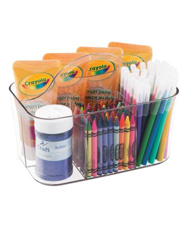 mDesign Plastic Portable Craft Storage Organizer Caddy Tote, Divided Basket Bin with Handle for Crafts, Sewing, Art Supplies - Holds Brushes, Colored Pencils - Lumiere Collection - Clear