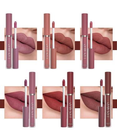 6pcs Nude Matte Liquid Lipstick Set - Waterproof Velvet Lip Gloss Makeup Kit for Women - Long-Lasting Labiales Mate 24 Horas (Set A) - Buy Online on SooperMarket.com