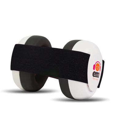 Ems for Kids Baby Ear Defenders - White with Black. The Original Baby Earmuffs Now Made in The USA. Great for Concerts Music Festivals Planes NASCAR Motor Racing Power Tools and More!
