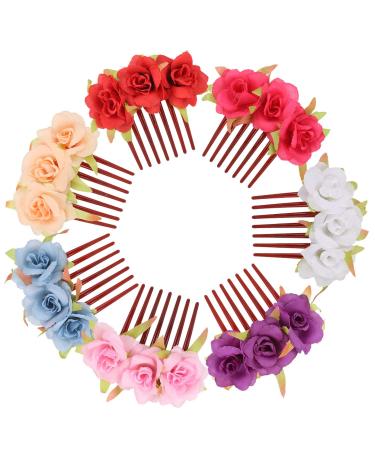 7 Pack Fake Rose Flower Hair Combs Hairpins for Women - Bridal Wedding Beach Party Hair Accessories - Buy Online on SooperMarket.com