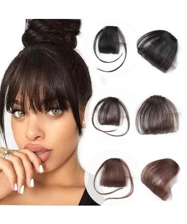 Glamza Clip In Fringe - Front Hairpiece Topper One Size Black Dark Brown or Light Brown With or Without Sideburns Clip in Bangs (Dark Brown with Sideburns)