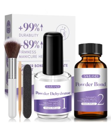 Saviland Professional Natural Acid-Free Nail Dehydrator and Primer Set Non-acid PH Nail Protein Powder Bond Fast Air Dry And No Need To Cure For Gel Polish and Acrylic Powder Application 2X15ml C-2*15ML with nail brush
