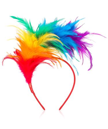 Colorful Feather Headband Fascinator Headbands Cosplay Hair Bands Carnival Party Headdress Rainbow Headband Feather Headdress Costume for Easter Day Wedding Halloween Party (Bright Color)