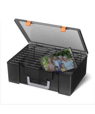 iBune Large 4 x 6 Photo Storage Box 18 Inner Photo Cases Store up to 1800 Photos Photo Organizer Cards Craft Keeper with Handle for Photo Puzzles Cards Seed Packets Black
