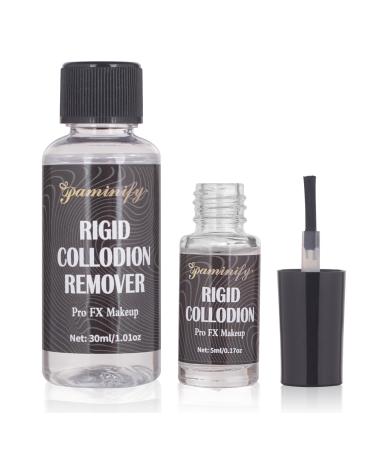 Makeup Rigid Collodion and Remover Kit Scarring Liquid with Brush Liquid Scar Makeup SFX Scar Makeup for Halloween 5ml+30ml Remover