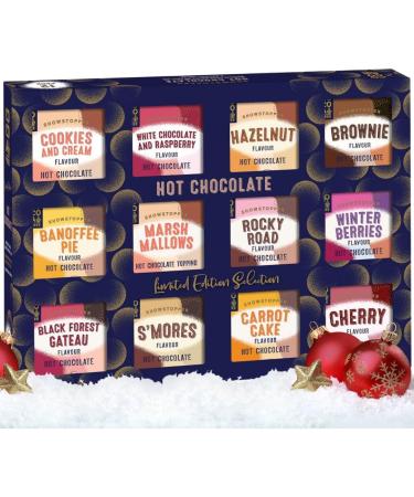 Hot Chocolate Selection Gift Set - 12 Assorted Flavours in Cookies n Creme Rocky Road Berries Cherries & Marshmallows - 400g | Perfect Christmas Gift for Men, Women, Her, Him - Buy Online on SooperMarket.com