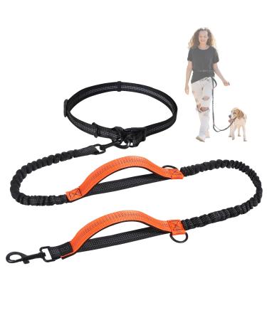 Snocyo jogging leash dogs jogging dog leash for medium -sized and large dogs elastic and reflective dog leash retractable leash with double handle & waist belt for a dog black & orange