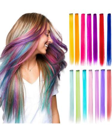 40Pcs Colored Hair Extensions 21'' Colorful Hair Extensions for Girls Women and Kids Hair Extensions Color Clips 20 Colors (40pcs) 21 Inch (Pack of 40) 40pcs