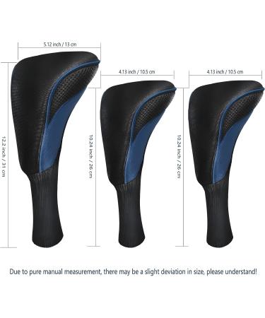 Golf Club Head Covers Set - 3 Pieces with Interchangeable Tags for Fairway Woods, Driver, Hybrids - Long Neck Mesh Design - Golf Accessories for Men and Women - Black Blue - Buy Online on SooperMarket.com