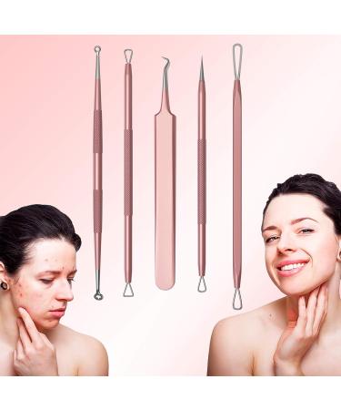 MelodySusie Blackhead Remover Kit - Professional Stainless Pimple Popper Tool for Nose & Face - Comedone Extractor & Blemish Whitehead Tool with Metal Case - Pink - Buy Online on SooperMarket.com