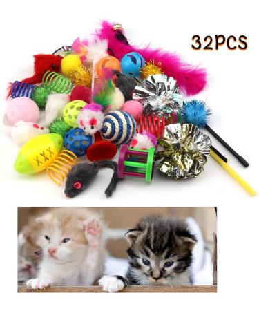 QUOZUO 32 Packs Cat Toys Variety Pack for Kitty Cat Balls with Bells Cat Feather Toy Cat mouse Toys Cat Crinkle Balls Catnip Toys for Indoor Cats Kittens Kitten Toys Assortments - Buy Online on SooperMarket.com