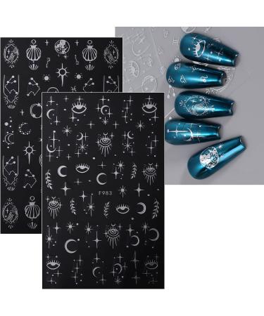 JMEOWIO Self-Adhesive Silver Nail Art Stickers - Moon, Star, Sun Design - 8 Sheets - Buy Online on SooperMarket.com