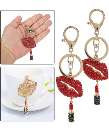 2Pcs Sparkling Lips & Lipstick Keychain Set - Red Bling Charm for Keys, Purse, Bags - Buy Online on SooperMarket.com
