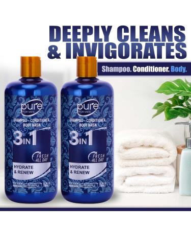 Men's 3-in-1 Body Wash Shampoo Conditioner Combo - Shower Gel for Body, Hair & Face - Paraben & Sulfate Free - 2 Pack - Buy Online on SooperMarket.com