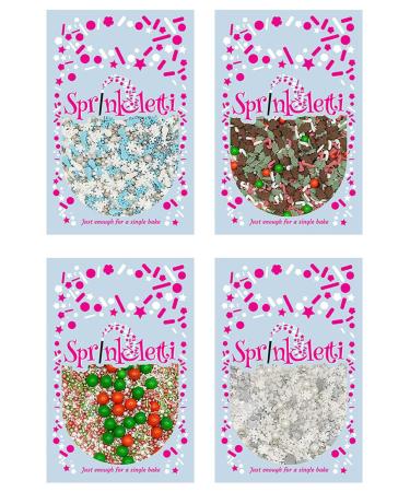Sprinkletti - Sprinkle Mixes - Christmas Themed Box of 4 pouches - Cake Topper Sprinkles - 4 x 30g Edible Cupcake Decorations - Perfect for Secret Santa gifts Christenings & Christmas Parties