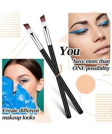Angled Eyeliner Brush Set - Slanted Flat Angle Eye Liner & Eyebrow Brush Duo for Precision Makeup Application - Synthetic Bristles for Gel, Powder, Liquid, Cream Liners - Black - Buy Online on SooperMarket.com