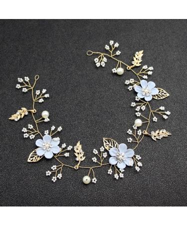 Blue Rhinestone Pearl Flower Alloy Headpiece - Handmade Wedding Hair Accessory for Bride & Bridesmaids - Buy Online on SooperMarket.com