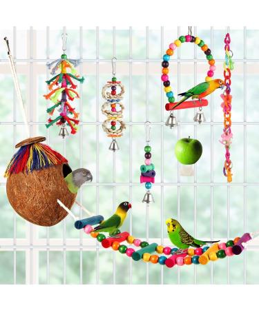 17-Piece Bird Parakeet Toy Set | Swing, Chew, Climb, Hang | Coconut Cage Toys for Cockatiels, Conures, Finches, Budgies | Lovebird Accessories - Buy Online on SooperMarket.com