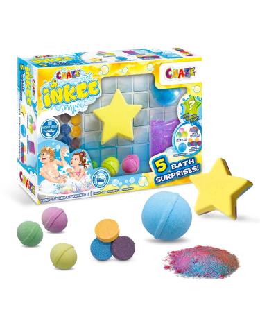 Inkee 5 Bath Surprise Set |Bathing set with 5 bathing surprises for children - bathing dust color bath tablets color change swimming bomb foamy star and mini bathing ball 1x set of surprises