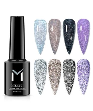 MIZHSE Reflective Glitter Gel Top Coat Nail Polish 1 Pcs  No Wipe Top Coat Quick Dry Shine Finish Soak Off UV Home Salon Manicure Reflective Top Coat