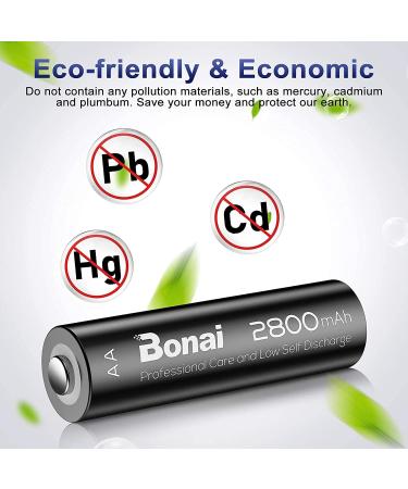 BONAI Rechargeable AA Batteries 2800mAh - High Capacity Ni-MH Low Self Discharge - 16 Pack for Long-Lasting Power | Fast International Shipping - Buy Online on SooperMarket.com