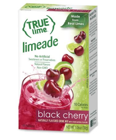 TRUE LIME Black Cherry Limeade Drink Mix (10 Count - 1 pack) | Made from Real Limes | No Preservatives, No Artificial Sweeteners, Gluten Free | Water Flavor Packets & Water Enhancer with Stevia Black Cherry 10 Count (Pack of 1)