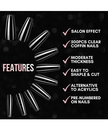 Makartt Ballerina Nails Set - 500 Clear False Nail Tips with Nail Glue for Acrylic Press On Nails - Full Cover Coffin Soak Off Tips and Nail File - Nails Art Kit for Women - Buy Online on SooperMarket.com