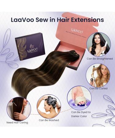 Buy Laavoo 60cm Real Hair Balayage Extensions - Dark Brown Ombre Light Brown Sew-In Weft - 120g #2/8/2 - Premium Quality Hair Extensions - Buy Online on SooperMarket.com