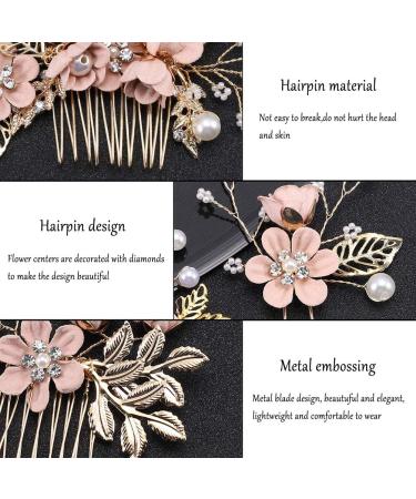 4-Piece Light Pink Gold Wedding Hair Comb Set | Rhinestone Bridal Hair Clips | Elegant Wedding Accessories - Buy Online on SooperMarket.com