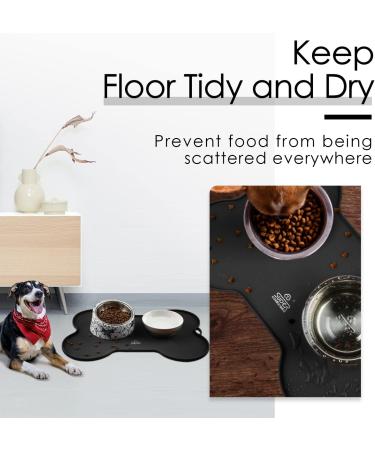 Waterproof Silicone Dog Food Mat | Non-Slip Pet Feeding Mat | Non-Spill Puppy Dish Tray | Bone-Shaped Black Mat - Small/Medium/Large - Buy Online on SooperMarket.com