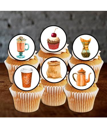 PRECUT Coffee Shop Cupcake Toppers Coffee Shop Theme Coffee Cake Premium Thickness SWEETENED VANILLA - wafer card cake decorations (Pack of 12) - Buy Online on SooperMarket.com