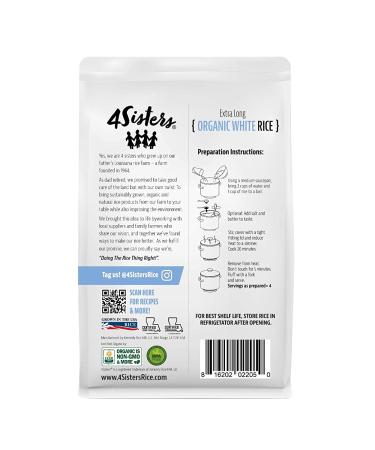 4 Sisters Organic Long Grain White Rice - USA Grown, Sustainably Farmed, 2lb - Buy Online on SooperMarket.com