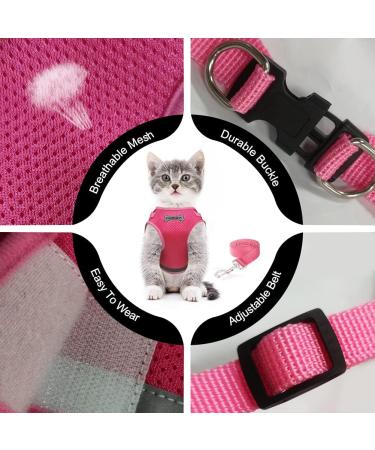 FEimaX Escape Proof Cat Harness and Leash Set - Adjustable Soft Mesh Vest for Outdoor Walking - Reflective Small Dog Cat Harness in Rose Pink - Size S (Chest Girth 10'' - 12'') - Buy Online on SooperMarket.com