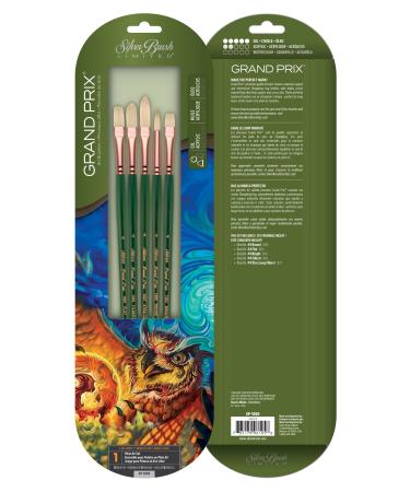 Silver Brush Limited GP-1050 Grand Prix Set, Oil Painting Brushes, Round, Flat, Bright, Filbert, and Xtra Long Filbert Brushes, Size 4, Long Handle, Set of 5 Brushes