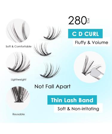 SISILILY 280pcs Lash Clusters - Fluffy 30D & 40D Individual Eyelash Extensions with Bond Seal Remover & Tweezers - Mega D Curl False Eyelashes Kit for International Shipping - Buy Online on SooperMarket.com