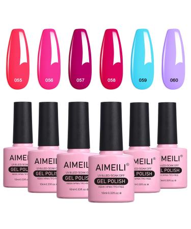 AIMEILI Neon Gel Nail Polish Set Soak Off UV LED Gel Polish Multicolour/Mix Colour/Combo Colour Of 6pcs X 10ml - Gift Kit 12 KIT6-12 1.67 ml (Pack of 6)
